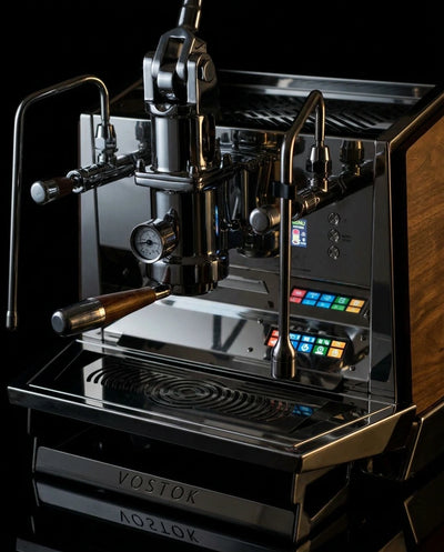 ACS Vostok One Group Espresso Machine with lever and digital controls, designed for precision brewing.