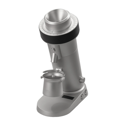 WPM KONOS coffee grinder Silver on a gray background